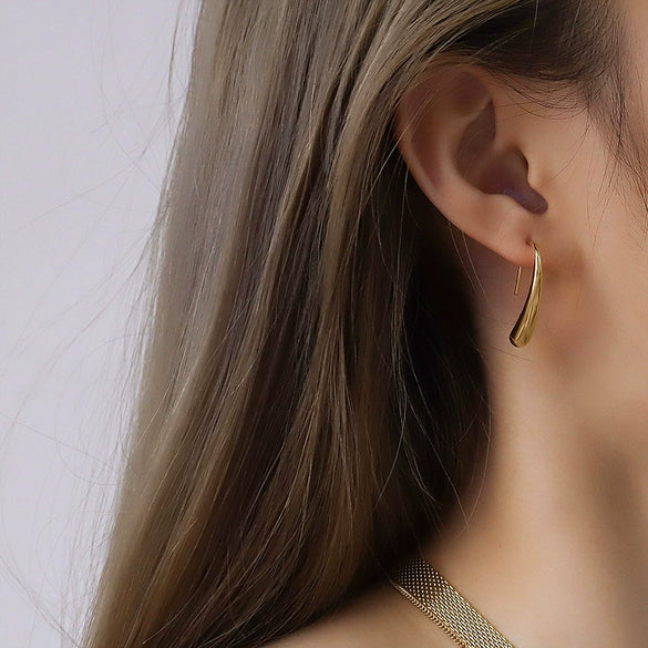 316L Stainless Steel Geometric Water Drop Curved Hook Earrings For Women With Electroplating Design