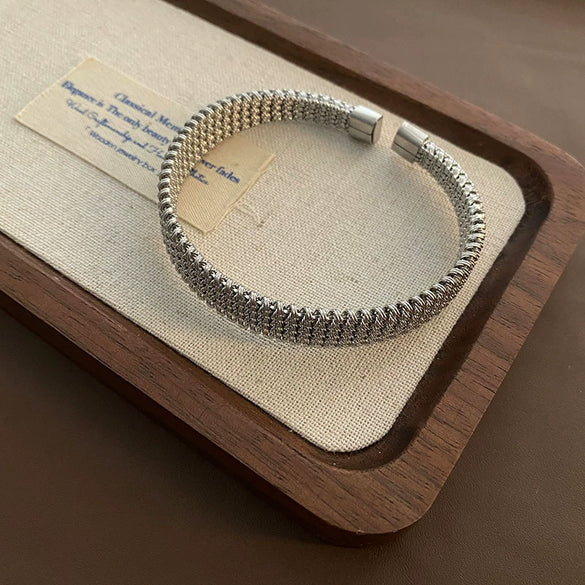 Titanium Steel Geometric Weaving Ring Opening Bracelet For Female With Simple Light Luxury Temperament And Niche Design