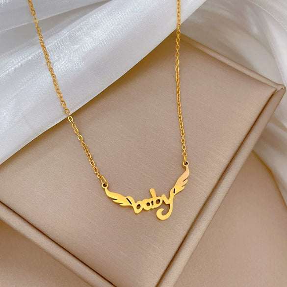Titanium Steel Geometric Wings Fashion Minimalist Electroplated Necklace For Female