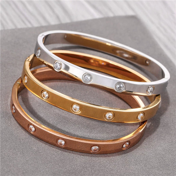 Titanium Steel Geometric Zircon Bracelet With Diamond Cut Design Fashion Stainless Steel Chain Bracelet For Women And Unisex Wear
