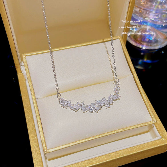 Titanium Steel Geometric Zircon Inlaid Pendant Necklace For Women Light Luxury Style