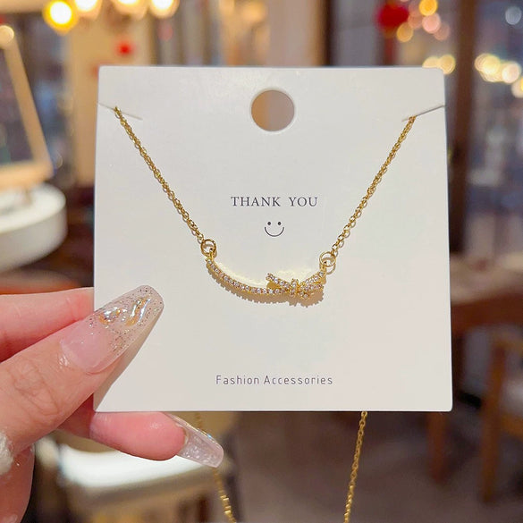 Titanium Steel Geometric Zircon Inlaid Pendant Necklace For Women Light Luxury Style