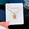 Titanium Steel Geometric Zircon Inlaid Real Gold Cute Bear Necklace For Women