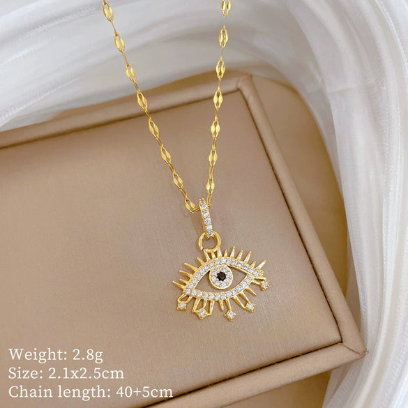 Titanium Steel Geometric Zircon Microencrusted Women's Cartoon Style Necklace