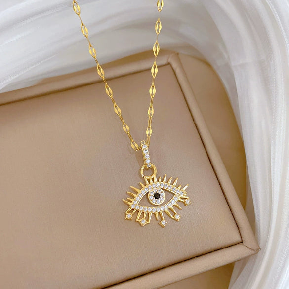 Titanium Steel Geometric Zircon Microencrusted Women's Cartoon Style Necklace