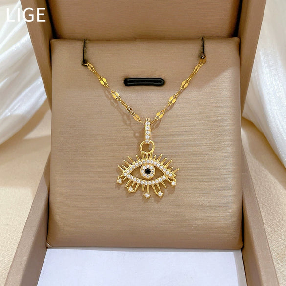 Titanium Steel Geometric Zircon Microencrusted Women's Cartoon Style Necklace