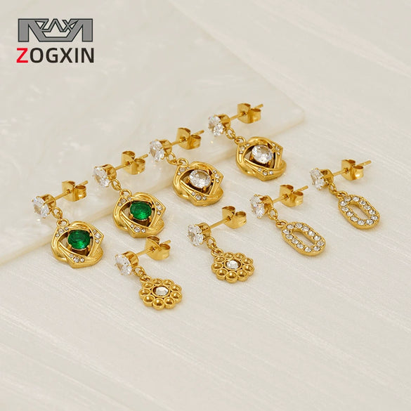 316L Stainless Steel Geometric Zirconia Earrings For Women In Ins Style