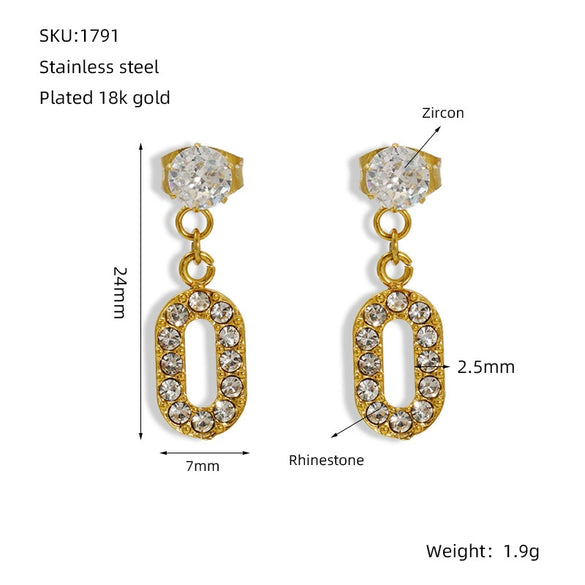 316L Stainless Steel Geometric Zirconia Earrings For Women In Ins Style