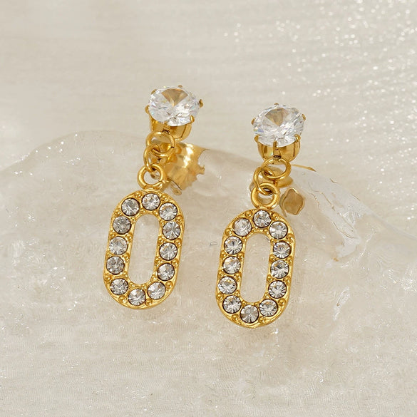 316L Stainless Steel Geometric Zirconia Earrings For Women In Ins Style