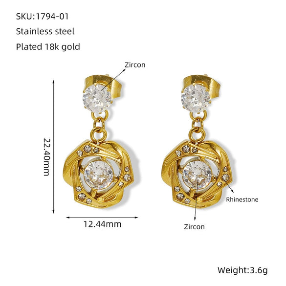 316L Stainless Steel Geometric Zirconia Earrings For Women In Ins Style