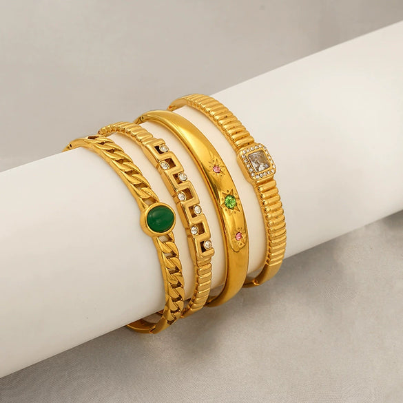 Titanium Steel Gold Electroplated Fashion Geometric Large Circle Mouth Nonfading Bracelet