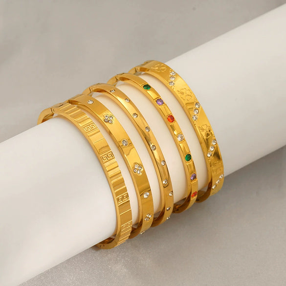 Titanium Steel Gold Electroplated Fashion Geometric Large Circle Mouth Nonfading Bracelet