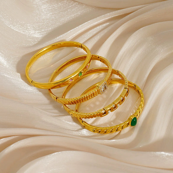 Titanium Steel Gold Electroplated Fashion Geometric Large Circle Mouth Nonfading Bracelet