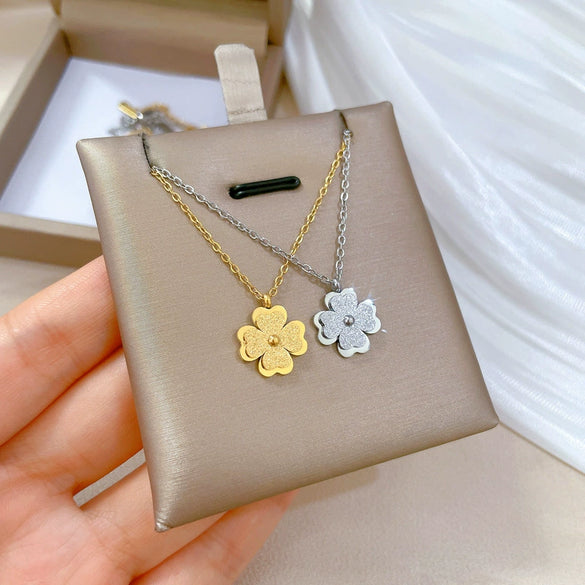 Titanium Steel Gold Foil Four Leaf Flower Geometric Style Electroplated Unisex Necklace