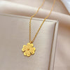 Titanium Steel Gold Foil Four Leaf Flower Geometric Style Electroplated Unisex Necklace