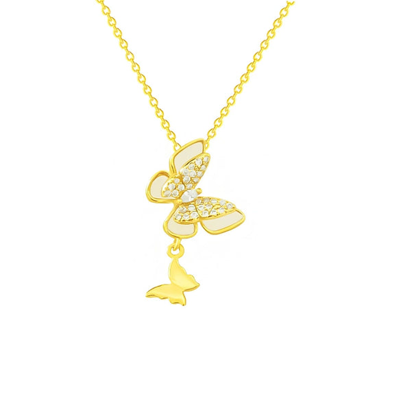 Titanium Steel Gold Inlaid Bow Pendant Necklace Cross Chain Style