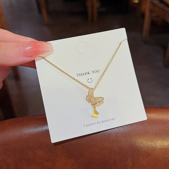 Titanium Steel Gold Inlaid Bow Pendant Necklace Cross Chain Style