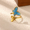 Titanium Steel Gold Plated Enamel Butterfly Open Ring In Pink And Blue Two Tone Design With Oil Drop Finish Unisex Fashion Jewelry