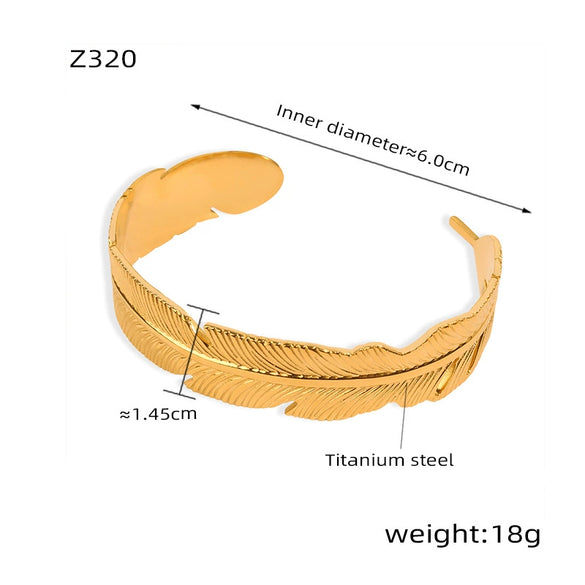 316L Stainless Steel Gold Plated Feather Design Personality Women's Bracelet Jewelry