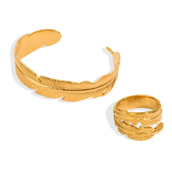 316L Stainless Steel Gold Plated Feather Design Personality Women's Bracelet Jewelry