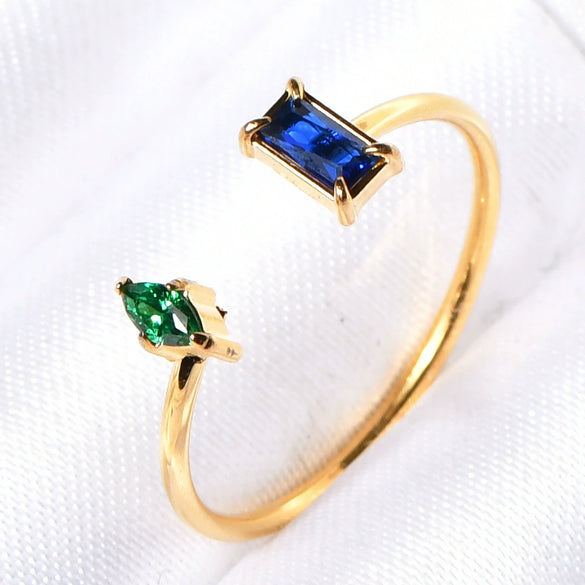 Titanium Steel Gold Plated Geometric Alien Double Line Symmetrical Ring