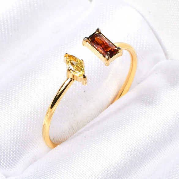 Titanium Steel Gold Plated Geometric Alien Double Line Symmetrical Ring