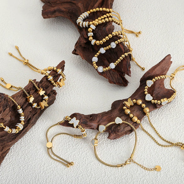 316L Stainless Steel Gold Plated Geometric Beaded Women's Fashion Light Luxury Allmatch Bracelet
