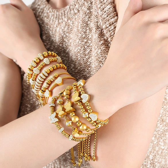 316L Stainless Steel Gold Plated Geometric Beaded Women's Fashion Light Luxury Allmatch Bracelet