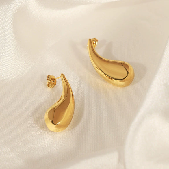 316L Stainless Steel Gold Plated Geometric Comma Shape Earrings Jewelry