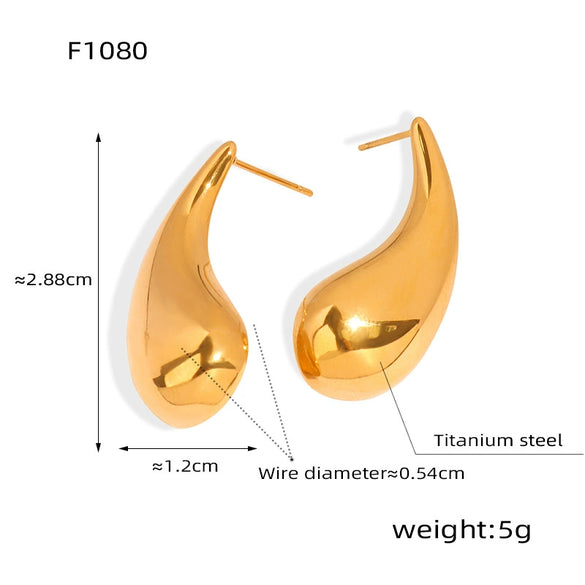 316L Stainless Steel Gold Plated Geometric Comma Shape Earrings Jewelry