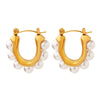 316L Stainless Steel Gold Plated Geometric Earrings Inlaid With Faux Beads For Women