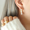 316L Stainless Steel Gold Plated Geometric Earrings Inlaid With Faux Beads For Women