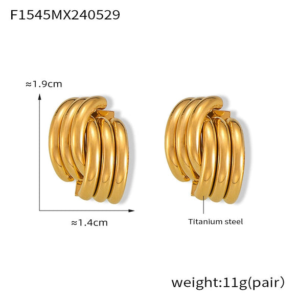 316L Stainless Steel Gold Plated Geometric Line Stitching Design Earrings For Women