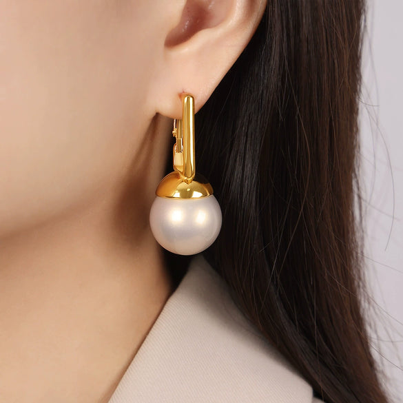 316L Stainless Steel Gold Plated Geometric Round Bead Pendant Earrings Jewelry For Women With Exaggerated Design