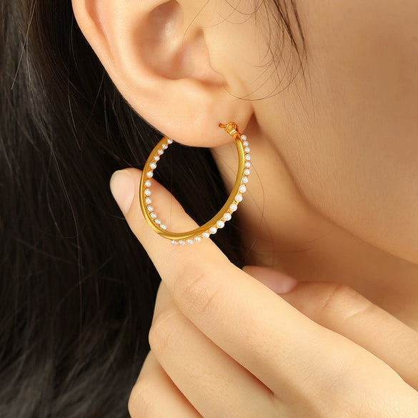 316L Stainless Steel Gold Plated Geometric Round Earrings For Women