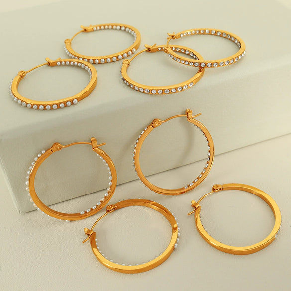 316L Stainless Steel Gold Plated Geometric Round Earrings For Women