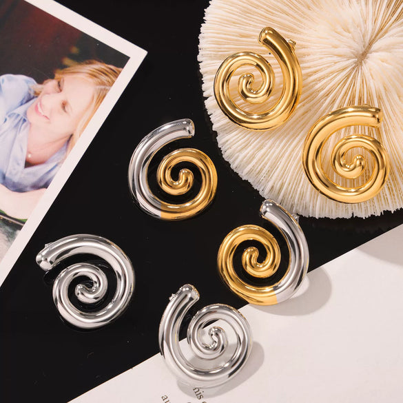 316L Stainless Steel Gold Plated Geometric Spiral Design Women's Earrings