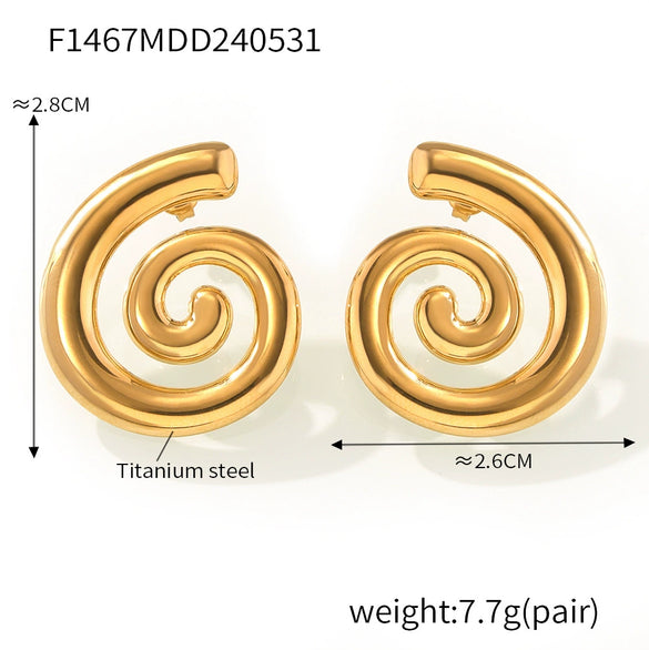 316L Stainless Steel Gold Plated Geometric Spiral Design Women's Earrings