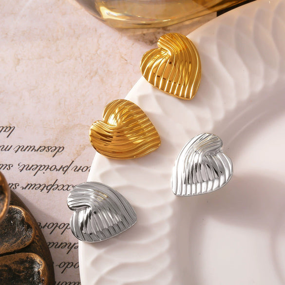 316L Stainless Steel Gold Plated Heart Shaped Geometric Lines Earrings For Women