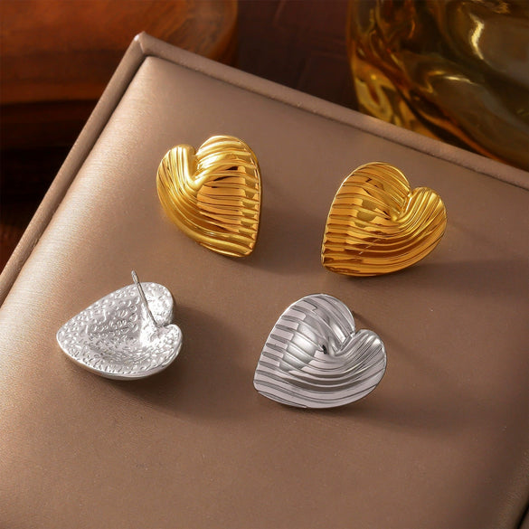 316L Stainless Steel Gold Plated Heart Shaped Geometric Lines Earrings For Women