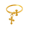 Titanium Steel Gold Plated Inlaid Zircon Cross Pendant Ring Geometric Style Jewelry For Women