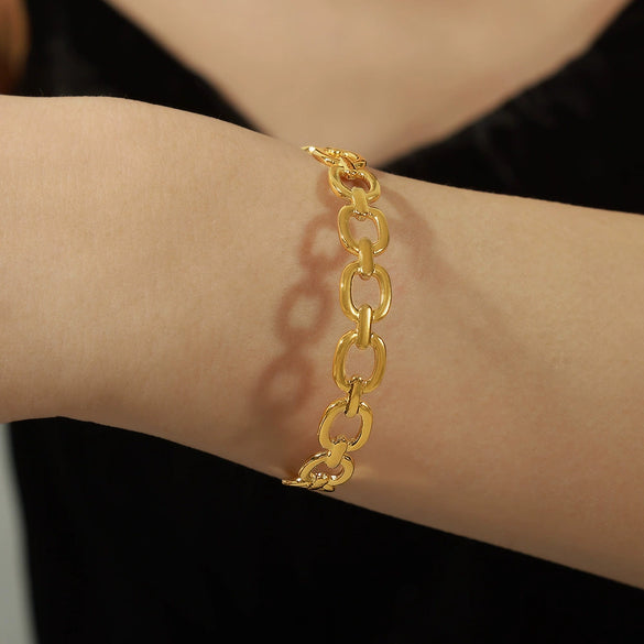 316L Stainless Steel Gold Plated Irregular Geometric Hollow Opening Bracelet Jewelry