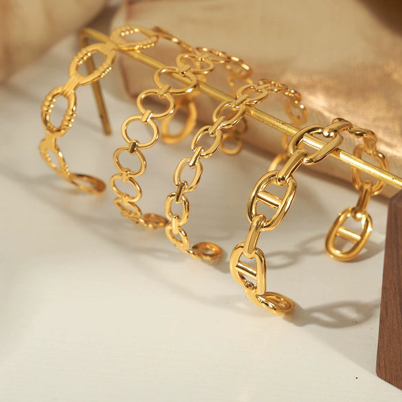 316L Stainless Steel Gold Plated Irregular Geometric Hollow Opening Bracelet Jewelry