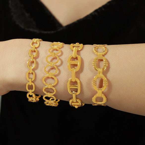 316L Stainless Steel Gold Plated Irregular Geometric Hollow Opening Bracelet Jewelry