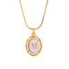 Titanium Steel Gold Plated Letter Oval Pendant Necklace With Dripping Oil Design