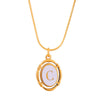 Titanium Steel Gold Plated Letter Oval Pendant Necklace With Dripping Oil Design