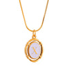 Titanium Steel Gold Plated Letter Oval Pendant Necklace With Dripping Oil Design