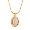 Titanium Steel Gold Plated Letter Oval Pendant Necklace With Dripping Oil Design