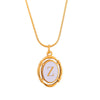 Titanium Steel Gold Plated Letter Oval Pendant Necklace With Dripping Oil Design
