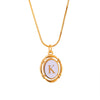 Titanium Steel Gold Plated Letter Oval Pendant Necklace With Dripping Oil Design